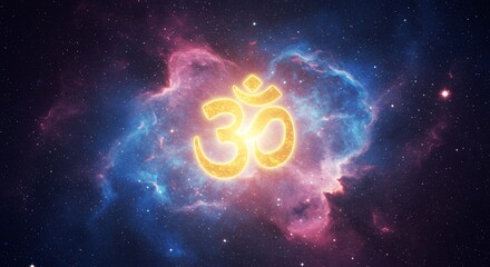Fototapeta premium Golden symbol floating in a universe of swirling nebulas and stars