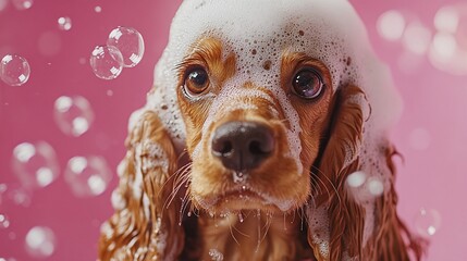 Dog getting a bubbly bath