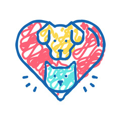dog and cat heart icon doodle illustration
