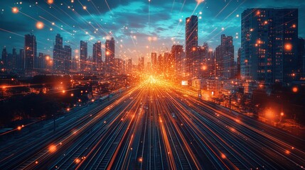 Obraz premium Futuristic Cityscape with Data Streams