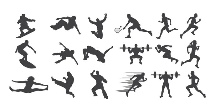 sports silhouttes fitness training stratching