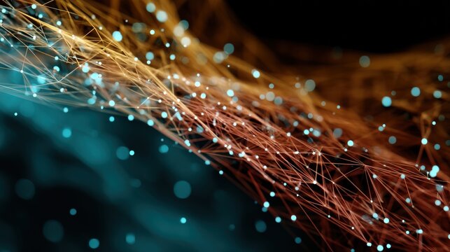 Abstract image of interconnected nodes and lines, creating a complex network.  Warm and cool tones blend to create a dynamic visual.
