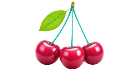 Isolated Fresh Cherries with Leaf
