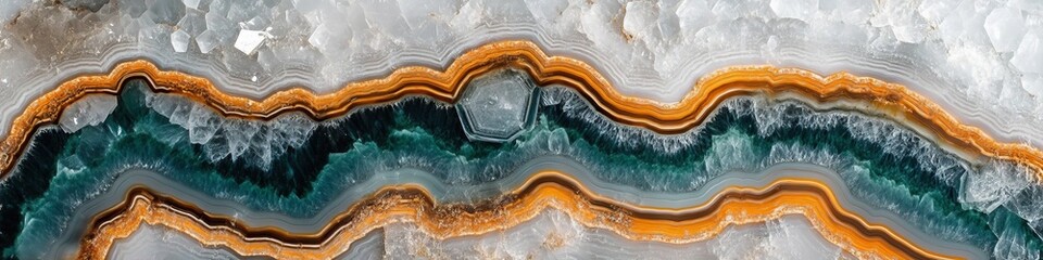 Obraz premium Ivory And Copper Agate Geode With Druzy Texture. Natural Stone Texture, Backdrop And Wallpaper.
