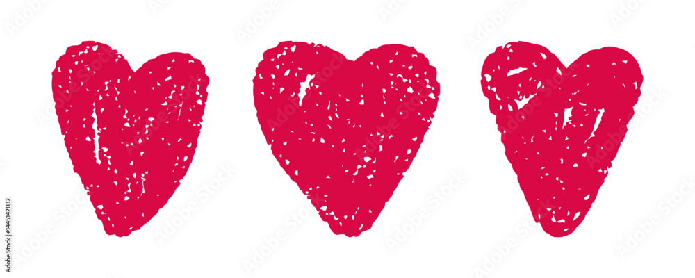 Aufkleber textured red hearts drawn in scribble sketch style. scribbled heart icons. isolated vector set. for 