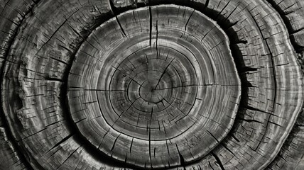 Naklejka premium Close-up Black and White Tree Trunk Texture with Detailed Rings 7