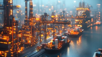 Obraz premium Illuminated Cargo Port at Dusk