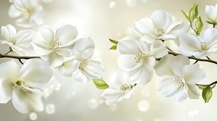 Obraz premium Stunning Close-Up of Realistic Flowers Resting on a Tree Branch