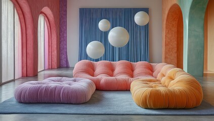 Pastel Sofa with Colorful Room Interior.