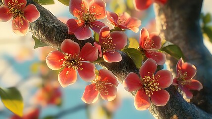 Close-Up Shot of Beautiful Realistic Flowers with a Tree Branch