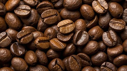Fototapeta premium Close-up of Roasted Coffee Beans with Rich Brown Texture 5