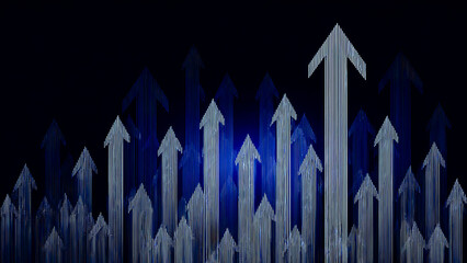 Series of arrows pointing upwards in a blue background