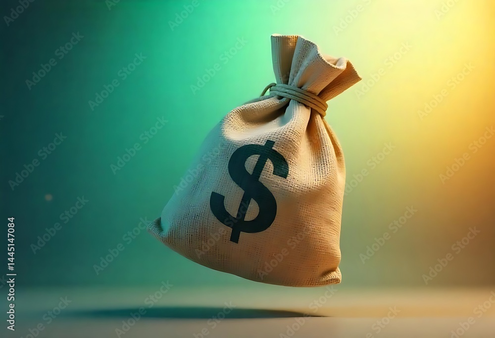 Aufkleber generative ai image of burlap sack brimming with wealth represented by a dollar sign