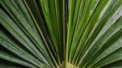 Fototapeta premium Close-up of Tropical Green Palm Leaf Texture with Detailed Veins 6