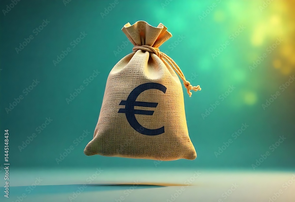 Poster generative ai depicts a canvas sack filled with euro currency symbol