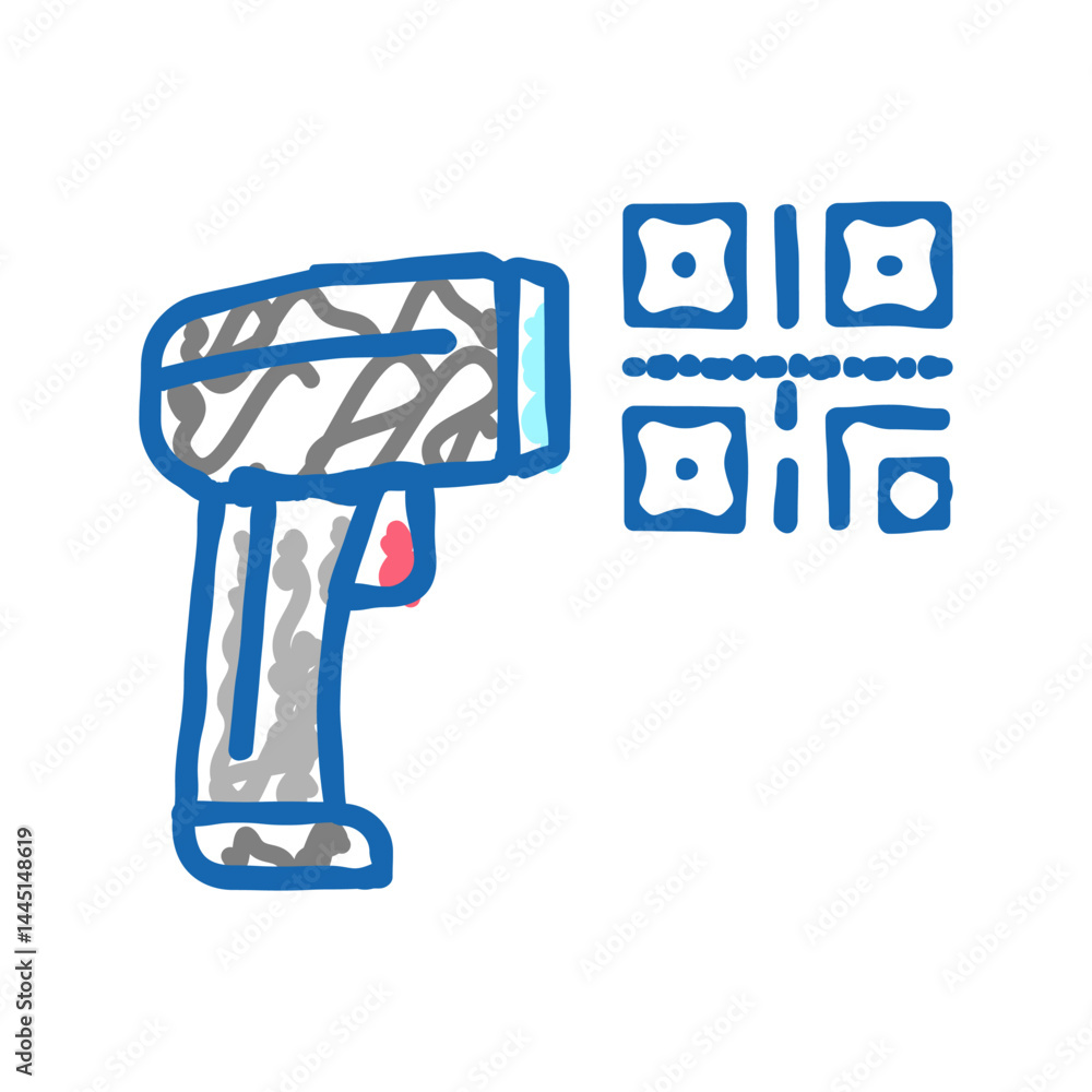 Poster pistol for scanning bar code color icon vector isolated illustration