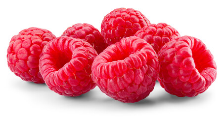 Raspberry isolated. Raspberries with green leaf isolate. Raspberry with leaves on white background....