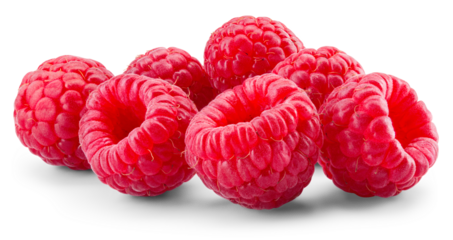 Raspberry isolated. Raspberries with green leaf isolate. Raspberry with leaves on white background. Full depth of field.