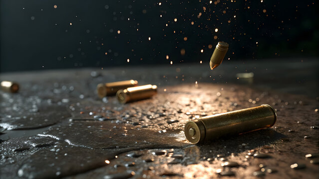 Extreme close shot bullet cases falling