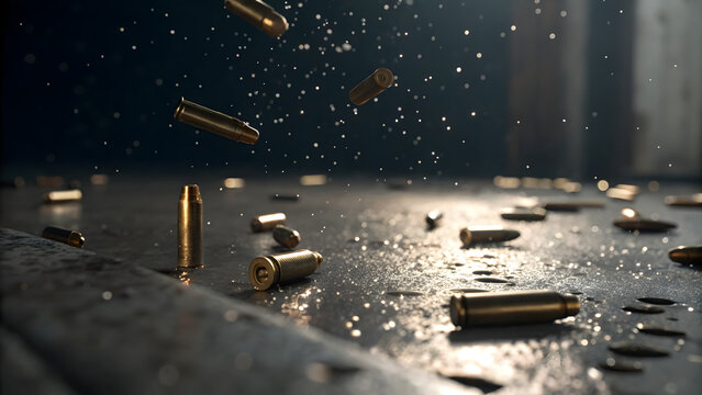 Extreme close shot bullet cases falling