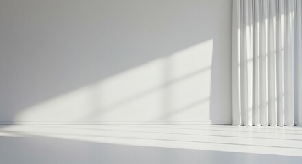 Obraz premium Minimalist White Room with Window Light and Curtain for Background