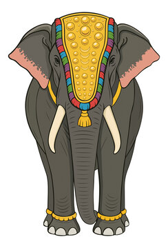 Kerala Festival Elephant Illustration, Traditional Decorated Indian Elephant on Transparent Background