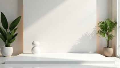 Fototapeta premium Clean minimalist white backdrop, elegant product display, light, clean, silk