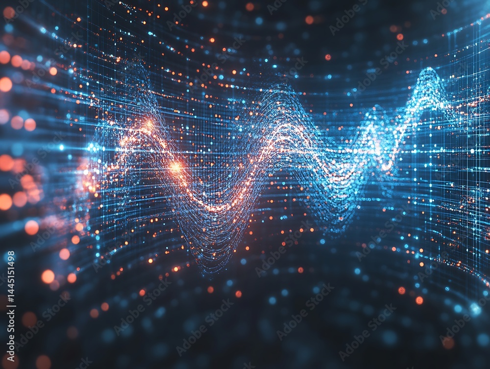 Poster abstract glowing wave of data points