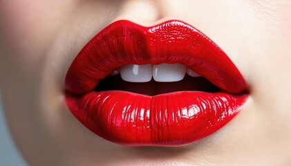 Fototapeta premium Close-up of luscious red lips against pure white , beauty, lipstick, full