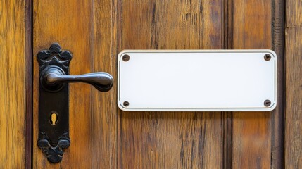 Empty nameplate on a wooden door