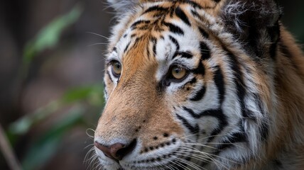 Obraz premium Bengal tiger face with amber eyes and bold stripe pattern