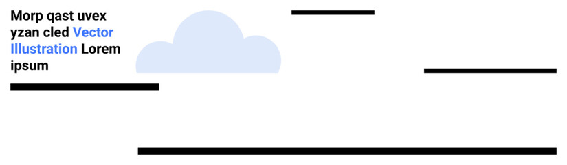 Light blue cloud with layered black horizontal lines and placeholder text. Ideal for web development, branding, simplicity, minimalism, modern graphics, blogs, clean aesthetics, simple landing page