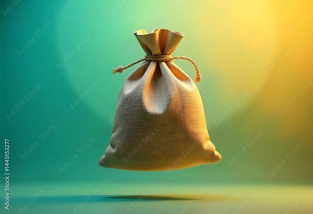 Poster generative ai : a textured sack tied with a string against a gradient background