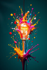 Explosive Colorful Paint Splash Lightbulb Art