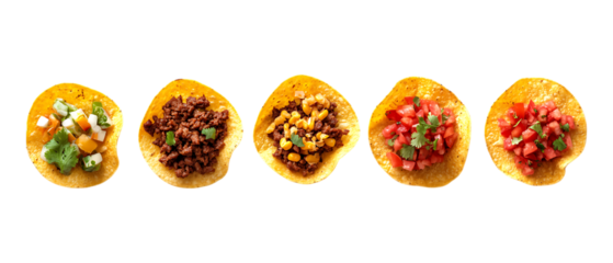 Pack of Nacho in Five Different Poses Against Transparent Background for Snack Branding, Mexican Cuisine Promotion, or Food Design Projects