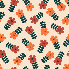 Cute colorful flowers hand drawn vector illustration. Folk floral seamless pattern for kids fabric or wallpaper.
