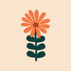Orange geometric flower hand drawn vector illustration. Isolated red plant in flat style for poster or logo.