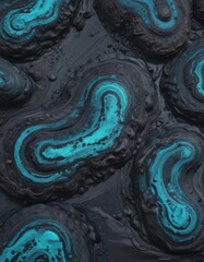 Swirling indigo and cyan lava stone, abstract texture ,  cyan,  rough,  marbled