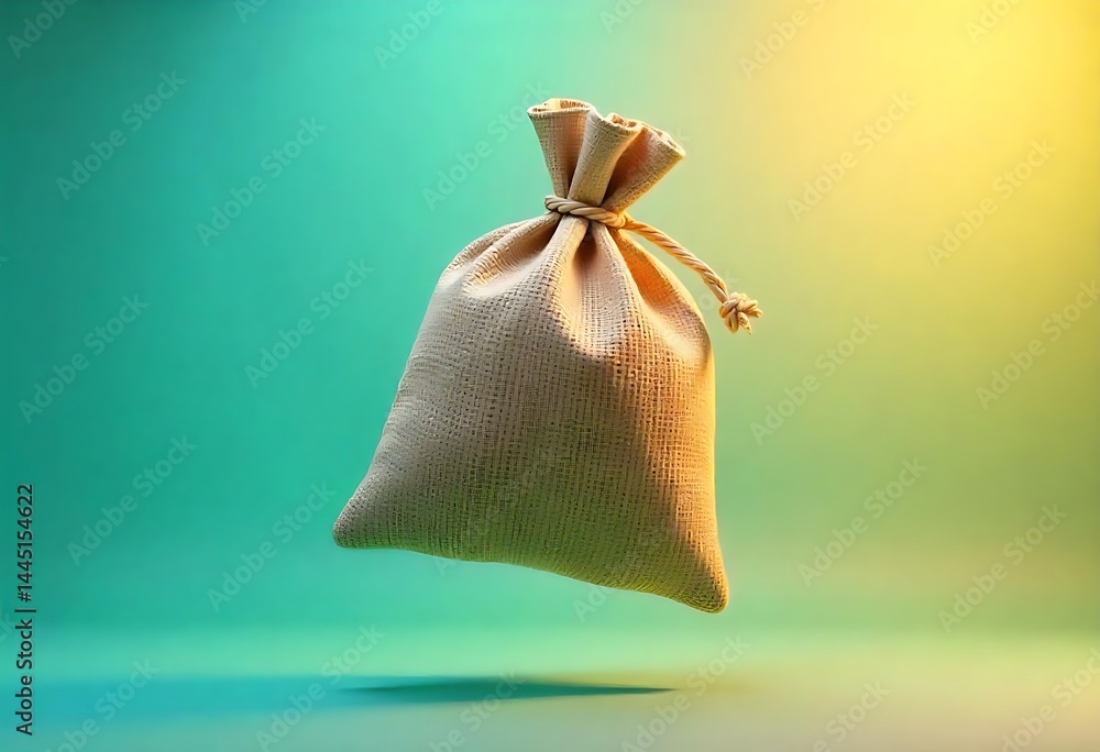 Aufkleber generative ai image: burlap sack suspended on gradient backdrop