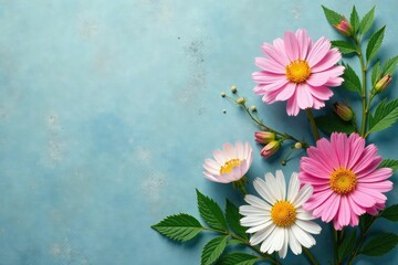 Delicate wildflowers & leaves, pastel hues on textured background, wallpaper, summer, fabric
