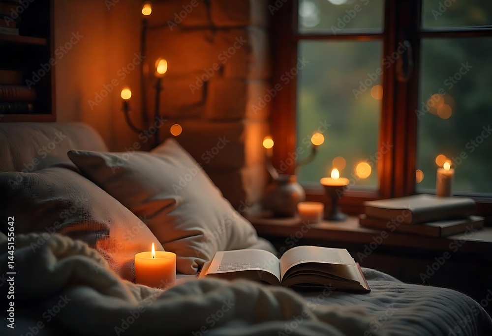 Aufkleber generative ai : cozy indoor scene with candles creating a warm and inviting atmosphere