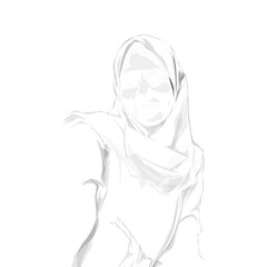 silhouette sketch of woman wearing veil on white background