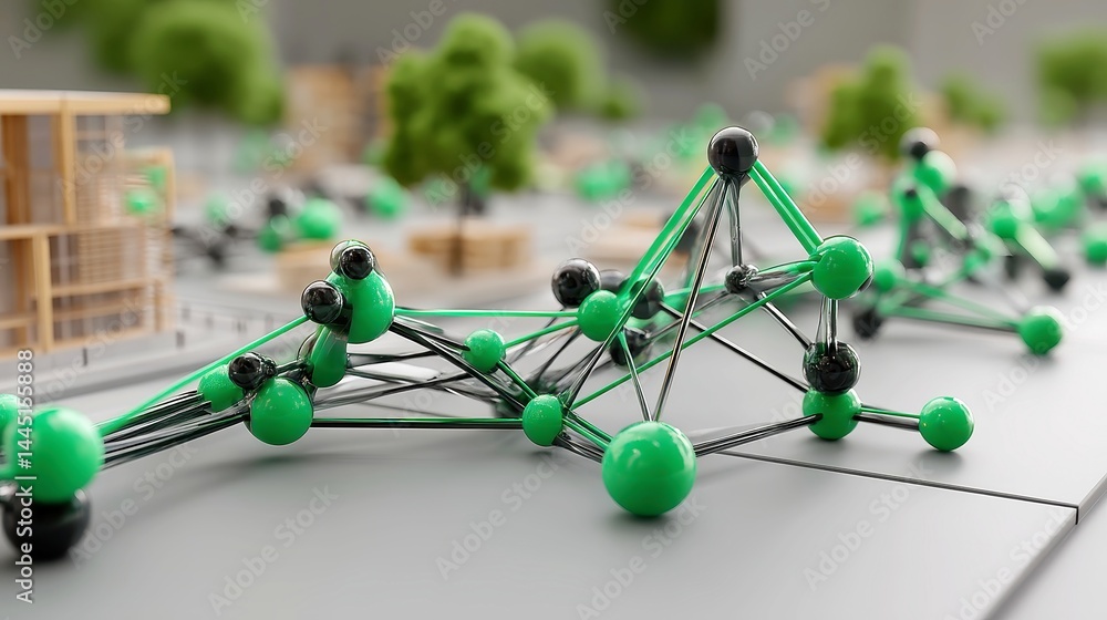 Poster cross-border digital banking visualization, 3d user interface with financial routes and connection n