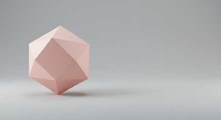 Fototapeta premium Single, light-pink, geometric, polygonal object on a light-gray background
