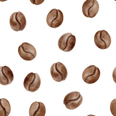 Watercolor Seamless Coffee beans  Pattern