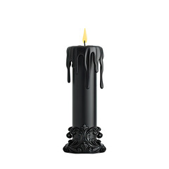 Elegant Black Dripping Candle on Ornate Base for Gothic Halloween and Dark Aesthetics