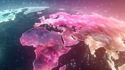 Digital Economic Nexus, vibrant neon map interface showcasing global financial centers and real-time data connections with a minimalist backdrop emphasizing clarity and simplicity