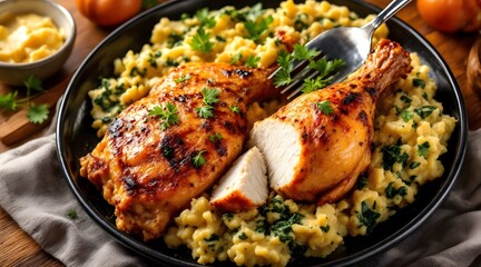 Roasted Chicken with Creamy Polenta and Spinach
