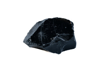 Natural Black Obsidian Volcanic Glass Mineral Stone Specimen on White Background