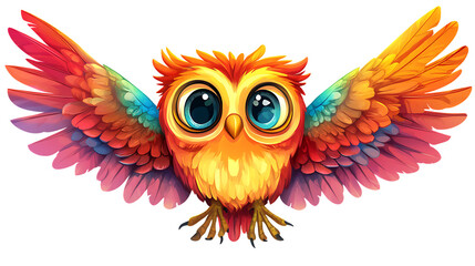 Obraz premium A vibrant, colorful owl with large eyes.